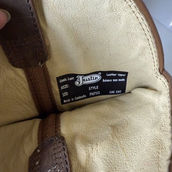 Justin Big Bucks 11” Western Square Toe Walnut Boots Men Size 12D NEW Vibram - Picture 9 of 16